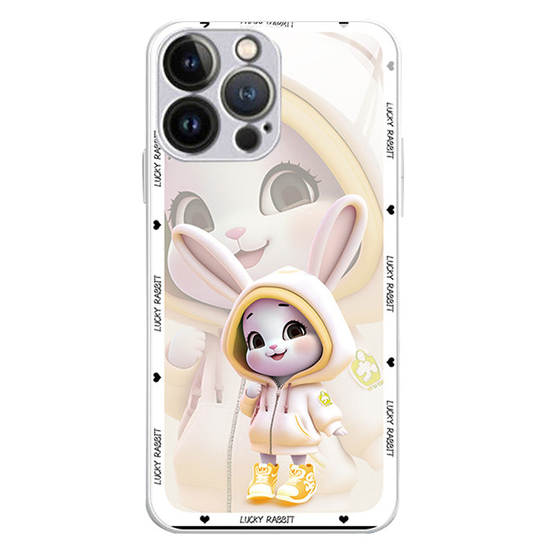For iPhone 12 Pro 6.1 inch Shockproof Rabbit Pattern Printing Phone Case Hard Tempered Glass+TPU Smartphone Cover - Purple For iPhone 12 Pro 6.1 inch Shockproof Rabbit Pattern Printing Phone Case Hard Tempered Glass+TPU Smartphone Cover - Purple